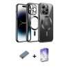 MARSİLYAN™- iPhone 13 Pro Max Kılıf Nova Işık Özel Seri - Siyah Bilvis 5in1 3D Magic Cam Ekran Koruyucu + Mor Metal Kamera Lens Koruma Cam
