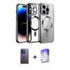 MARSİLYAN™- iPhone 13 Pro Max Kılıf Nova Işık Özel Seri - Siyah Bilvis 5in1 3D Magic Cam Ekran Koruyucu + Mavi Neon Fosforlu Kamera Lens