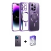 MARSİLYAN™- iPhone 13 Pro Max Kılıf Nova Işık Özel Seri - Siyah Bilvis 5in1 3D Magic Cam Ekran Koruyucu + Mavi Neon Fosforlu Kamera Lens