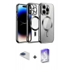 MARSİLYAN™- iPhone 13 Pro Max Kılıf Nova Işık Özel Seri - Siyah Bilvis 5in1 3D Magic Cam Ekran Koruyucu + Lacivert Pers Alüminyum Kamera Lens
