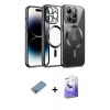 MARSİLYAN™- iPhone 13 Pro Max Kılıf Nova Işık Özel Seri - Siyah Bilvis 5in1 5D Magic Hayalet Cam Ekran Koruyucu + Shine Kamera Lens Koruma Cam - GI