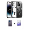 MARSİLYAN™- iPhone 13 Pro Max Kılıf Nova Işık Özel Seri - Siyah Bilvis 5in1 5D Magic Hayalet Cam Ekran Koruyucu + Neon Fosforlu Kamera Lens - MI