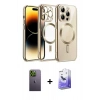 MARSİLYAN™- iPhone 13 Pro Max Kılıf Nova Işık Özel Seri - Siyah Bilvis 5in1 5D Magic Hayalet Cam Ekran Koruyucu + Neon Fosforlu Kamera Lens - YL
