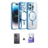 MARSİLYAN™- iPhone 13 Pro Max Kılıf Nova Işık Özel Seri - Siyah Bilvis 5in1 5D Magic Hayalet Cam Ekran Koruyucu + Neon Fosforlu Kamera Lens - YL