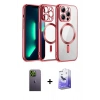 MARSİLYAN™- iPhone 13 Pro Max Kılıf Nova Işık Özel Seri - Siyah Bilvis 5in1 5D Magic Hayalet Cam Ekran Koruyucu + Neon Fosforlu Kamera Lens - YL