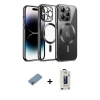 MARSİLYAN™- iPhone 13 Pro Max Kılıf Nova Işık Özel Seri - Siyah Bilvis Hayalet Cam Ekran Koruyucu + Shine Kamera Lens Koruma Cam - GI