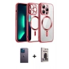 MARSİLYAN™- iPhone 13 Pro Max Kılıf Nova Işık Özel Seri - Siyah Bilvis Hayalet Cam Ekran Koruyucu + Mavi Neon Fosforlu Kamera Lens