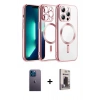 MARSİLYAN™- iPhone 13 Pro Max Kılıf Nova Işık Özel Seri - Siyah Bilvis Hayalet Cam Ekran Koruyucu + Mavi Neon Fosforlu Kamera Lens