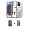 MARSİLYAN™- iPhone 13 Pro Max Kılıf Nova Işık Özel Seri - Siyah Bilvis Hayalet Cam Ekran Koruyucu + Mavi Neon Fosforlu Kamera Lens