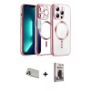 MARSİLYAN™- iPhone 13 Pro Max Kılıf Nova Işık Özel Seri - Siyah Bilvis Hayalet Cam Ekran Koruyucu + Rose Gold Rainbow Kamera Lens Koruma Cam