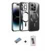 MARSİLYAN™- iPhone 13 Pro Max Kılıf Nova Işık Özel Seri - Siyah Joko 5D Cam + Pembe Shine Kamera Lens Koruma Cam
