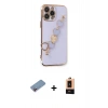 MARSİLYAN™- iPhone 13 Pro Max Kılıf Nova Işık Prime - Şeffaf Maxco Cam Ekran Koruyucu + Pembe Shine Kamera Lens Koruma Cam