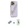 MARSİLYAN™- iPhone 13 Pro Max Kılıf Nova Işık Prime - Şeffaf Pasifik Cam Ekran Koruyucu + Gökkuşağı Shine Kamera Lens Koruma Cam