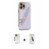 MARSİLYAN™- iPhone 13 Pro Max Kılıf Nova Işık Prime - Şeffaf Pasifik Cam Ekran Koruyucu + Gold Shine Kamera Lens