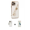 MARSİLYAN™- iPhone 13 Pro Max Kılıf Nova Işık Prime - Şeffaf Pasifik Cam Ekran Koruyucu + Gold Shine Kamera Lens