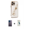 MARSİLYAN™- iPhone 13 Pro Max Kılıf Nova Işık Prime - Şeffaf Pasifik Cam Ekran Koruyucu + Mavi Neon Fosforlu Kamera Lens