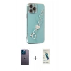 MARSİLYAN™- iPhone 13 Pro Max Kılıf Nova Işık Prime - Şeffaf Pasifik Cam Ekran Koruyucu + Mavi Neon Fosforlu Kamera Lens