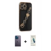 MARSİLYAN™- iPhone 13 Pro Max Kılıf Nova Işık Prime - Şeffaf Pasifik Cam Ekran Koruyucu + Mavi Neon Fosforlu Kamera Lens