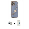 MARSİLYAN™- iPhone 13 Pro Max Kılıf Nova Işık Prime - Şeffaf Pasifik Cam Ekran Koruyucu + Mavi Rainbow Kamera Lens Koruma Cam