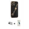 MARSİLYAN™- iPhone 13 Pro Max Kılıf Nova Işık Prime - Şeffaf Pasifik Cam Ekran Koruyucu + Mavi Rainbow Kamera Lens Koruma Cam