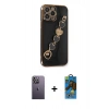 MARSİLYAN™- iPhone 13 Pro Max Kılıf Nova Işık Prime - Siyah 18D Cam Ekran Koruyucu + Neon Fosforlu Kamera Lens - BZ