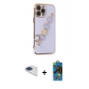 MARSİLYAN™- iPhone 13 Pro Max Kılıf Nova Işık Prime - Siyah 18D Cam Ekran Koruyucu + Lacivert Pers Alüminyum Kamera Lens