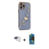 MARSİLYAN™- iPhone 13 Pro Max Kılıf Nova Işık Prime - Siyah 18D Cam Ekran Koruyucu + Lacivert Pers Alüminyum Kamera Lens