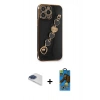MARSİLYAN™- iPhone 13 Pro Max Kılıf Nova Işık Prime - Siyah 18D Cam Ekran Koruyucu + Lacivert Pers Alüminyum Kamera Lens