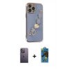 MARSİLYAN™- iPhone 13 Pro Max Kılıf Nova Işık Prime - Siyah 18D Cam Ekran Koruyucu + Neon Fosforlu Kamera Lens - BZ