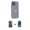 MARSİLYAN™- iPhone 13 Pro Max Kılıf Nova Işık Prime - Siyah 18D Cam Ekran Koruyucu + Neon Fosforlu Kamera Lens - MI