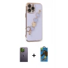 MARSİLYAN™- iPhone 13 Pro Max Kılıf Nova Işık Prime - Siyah 18D Cam Ekran Koruyucu + Neon Fosforlu Kamera Lens - YL