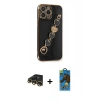 MARSİLYAN™- iPhone 13 Pro Max Kılıf Nova Işık Prime - Siyah 18D Cam Ekran Koruyucu + Raze Metal Kamera Lens - GD