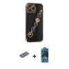 MARSİLYAN™- iPhone 13 Pro Max Kılıf Nova Işık Prime - Siyah 18D Cam Ekran Koruyucu + Renkli Kamera Lens Koruma Cam - MI