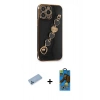 MARSİLYAN™- iPhone 13 Pro Max Kılıf Nova Işık Prime - Siyah 18D Cam Ekran Koruyucu + Shine Kamera Lens Koruma Cam - MI