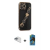 MARSİLYAN™- iPhone 13 Pro Max Kılıf Nova Işık Prime - Siyah 18D Cam Ekran Koruyucu + Sierra Blue Pers Alüminyum Kamera Lens