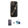 MARSİLYAN™- iPhone 13 Pro Max Kılıf Nova Işık Prime - Siyah 3D Antistatik Cam Ekran Koruyucu + Neon Fosforlu Kamera Lens - BZ