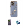 MARSİLYAN™- iPhone 13 Pro Max Kılıf Nova Işık Prime - Siyah 3D Antistatik Cam Ekran Koruyucu + Neon Fosforlu Kamera Lens - YL