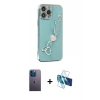 MARSİLYAN™- iPhone 13 Pro Max Kılıf Nova Işık Prime - Siyah 3D Antistatik Cam Ekran Koruyucu + Neon Fosforlu Kamera Lens - MI