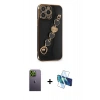 MARSİLYAN™- iPhone 13 Pro Max Kılıf Nova Işık Prime - Siyah 3D Antistatik Cam Ekran Koruyucu + Neon Fosforlu Kamera Lens - YL