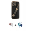 MARSİLYAN™- iPhone 13 Pro Max Kılıf Nova Işık Prime - Siyah 3D Antistatik Cam Ekran Koruyucu + Pers Alüminyum Kamera Lens - KI