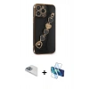 MARSİLYAN™- iPhone 13 Pro Max Kılıf Nova Işık Prime - Siyah 3D Antistatik Cam Ekran Koruyucu + Pers Alüminyum Kamera Lens - SABE
