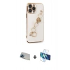 MARSİLYAN™- iPhone 13 Pro Max Kılıf Nova Işık Prime - Siyah 3D Antistatik Cam Ekran Koruyucu + Rainbow Kamera Lens Koruma Cam - MI
