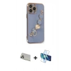 MARSİLYAN™- iPhone 13 Pro Max Kılıf Nova Işık Prime - Siyah 3D Antistatik Cam Ekran Koruyucu + Rainbow Kamera Lens Koruma Cam - BZ