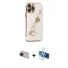 MARSİLYAN™- iPhone 13 Pro Max Kılıf Nova Işık Prime - Siyah 3D Antistatik Cam Ekran Koruyucu + Rainbow Kamera Lens Koruma Cam - KI