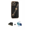 MARSİLYAN™- iPhone 13 Pro Max Kılıf Nova Işık Prime - Siyah 3D Antistatik Cam Ekran Koruyucu + Raze Metal Kamera Lens - GD