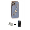 MARSİLYAN™- iPhone 13 Pro Max Kılıf Nova Işık Prime - Siyah 3D Antistatik Hayalet Cam Ekran Koruyucu + Rainbow Kamera Lens Koruma Cam - BZ