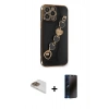 MARSİLYAN™- iPhone 13 Pro Max Kılıf Nova Işık Prime - Siyah 3D Antistatik Hayalet Cam Ekran Koruyucu + Pers Alüminyum Kamera Lens - GD