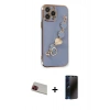 MARSİLYAN™- iPhone 13 Pro Max Kılıf Nova Işık Prime - Siyah 3D Antistatik Hayalet Cam Ekran Koruyucu + Rainbow Kamera Lens Koruma Cam - KI