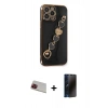 MARSİLYAN™- iPhone 13 Pro Max Kılıf Nova Işık Prime - Siyah 3D Antistatik Hayalet Cam Ekran Koruyucu + Rainbow Kamera Lens Koruma Cam - KI