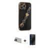 MARSİLYAN™- iPhone 13 Pro Max Kılıf Nova Işık Prime - Siyah 3D Antistatik Hayalet Cam Ekran Koruyucu + Rainbow Kamera Lens Koruma Cam - MI